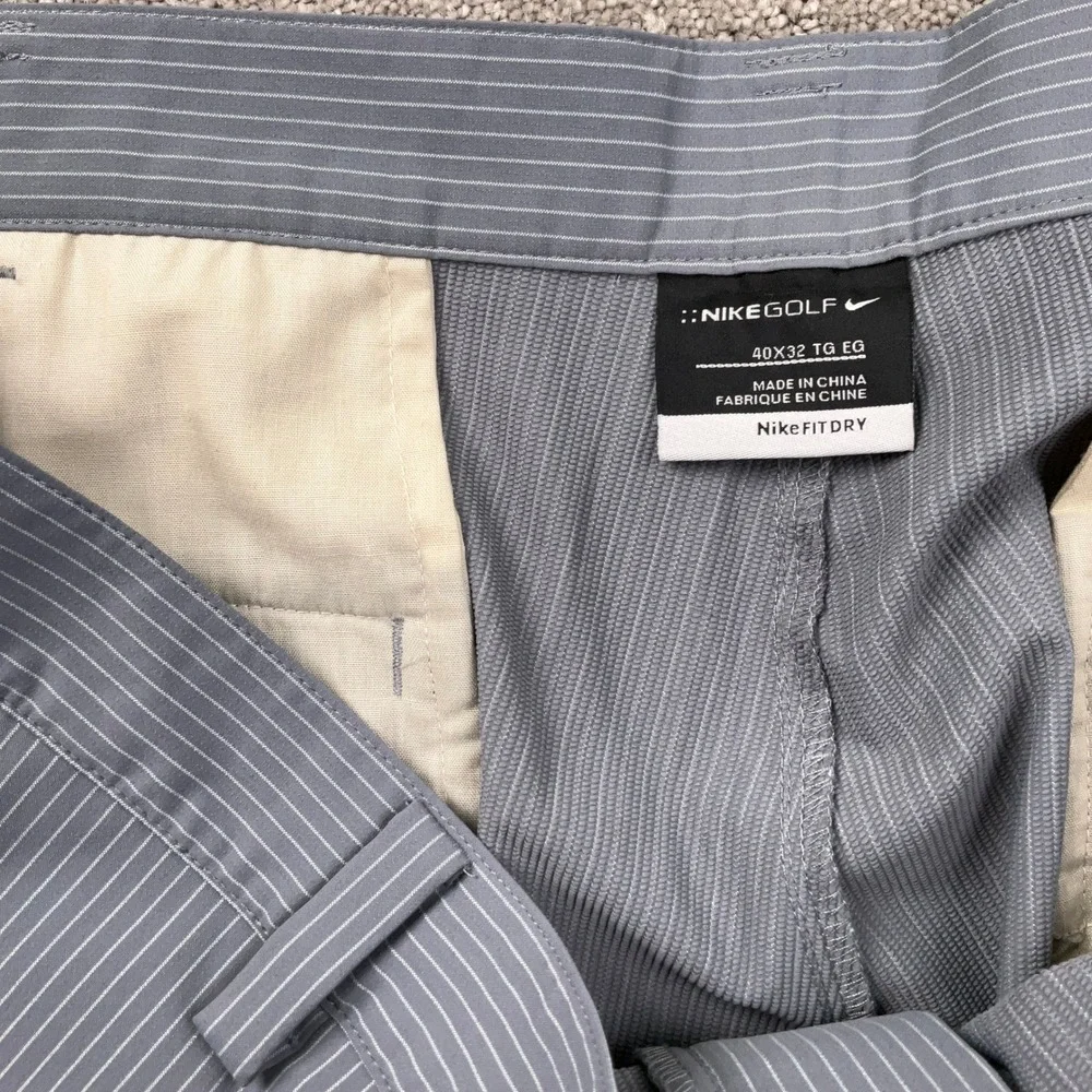 Nike Golf Pants Men‎ 40W 32L Gray Stripe Dri-FIT Stretch Atheletic Trousers